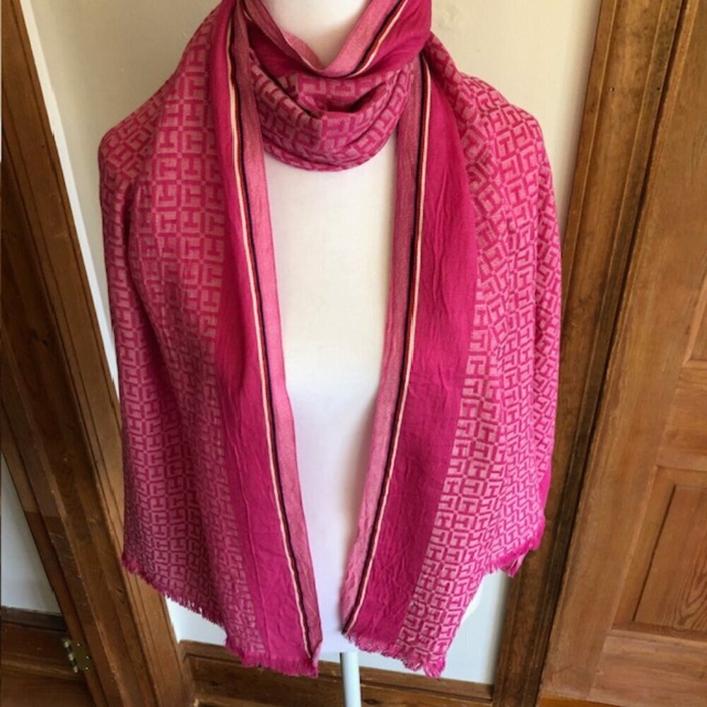 TOMMY HILFIGER Monogram TH Pink Long Shawl/Scarf/Wrap